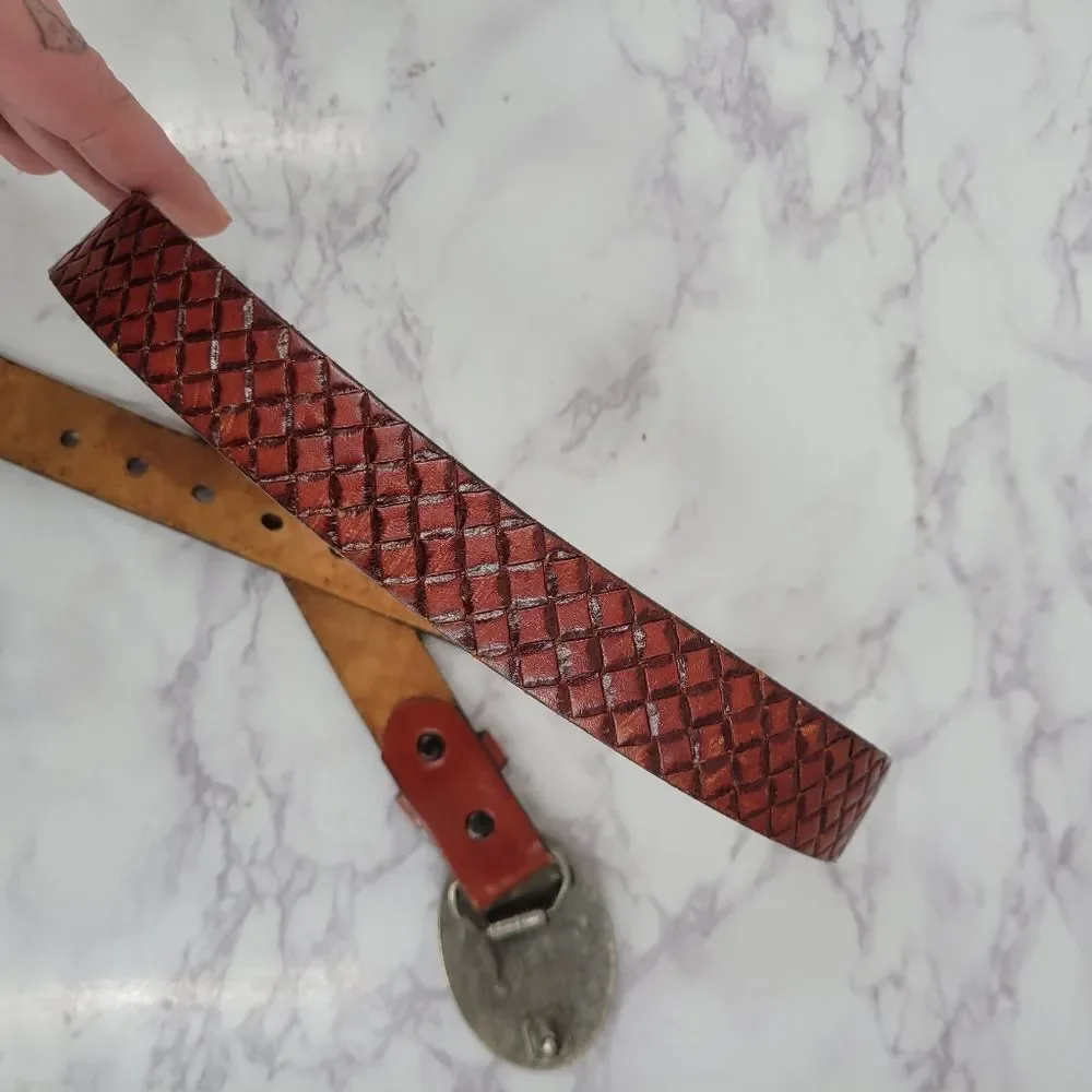 Winston Vintage Leather Belt with Silver Tone Buckle